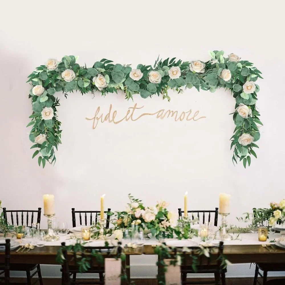 Eucalyptus Garland 6.56 Ft Artificial Greenery with Willow Leaves Roses Lush